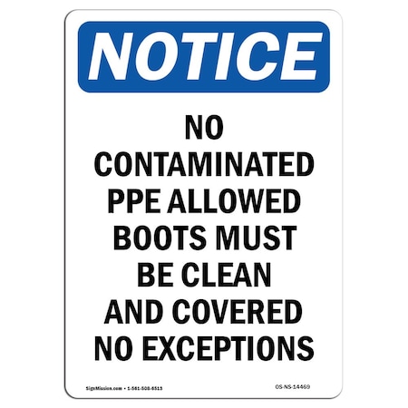 OSHA Notice Sign, No Contaminated PPE Allowed Boots, 24in X 18in Decal